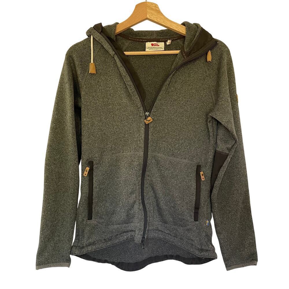 Fjallraven Ovik gray full zip fleece jacket women's XS hooded pockets comfort